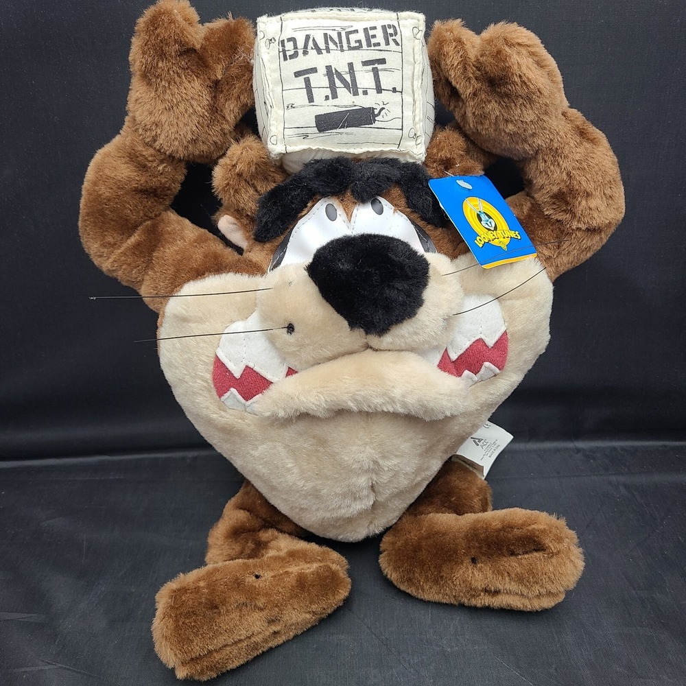 TAZ Tasmanian Devil  Plush Stuffed‎ DANGER TNT Ace Warner Bros. 14" W/ TAGS